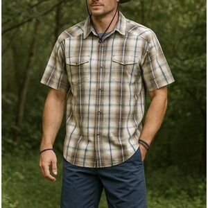 Prana Men's XXL Snap Front Shirt Brown Plaid Casual Streetwear Outdoor Western